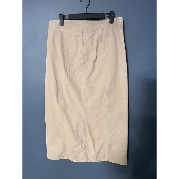 VTG Of Khakis Long Chino Skirt Maxi Slit Minimalist Khaki Tan Large Y2K - Picture 3 of 7